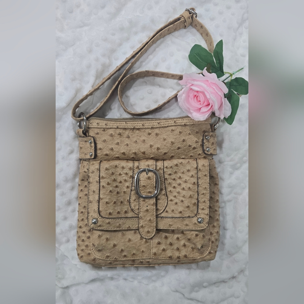 Ostrich Faux Leather Crossbody Tan Bag